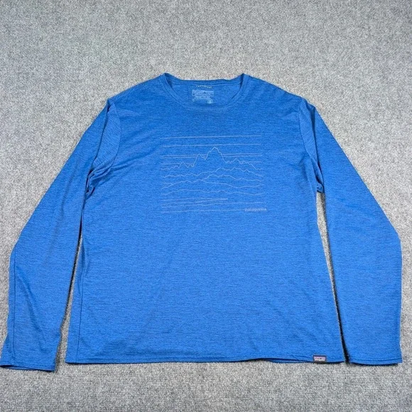 Patagonia Capilene Cool Daily Men Large Blue Long Sleeve Mountain Graphic Shirt - Picture 2 of 6